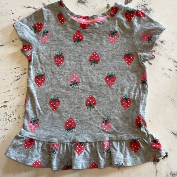 Cat & Jack 2T Strawberry Shirt and Gingham Shorts - Picture 2 of 7